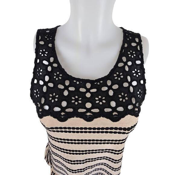 Free People BlackTan Eyelet Peplum Bottom Tank Women's Small - Picture 3 of 5